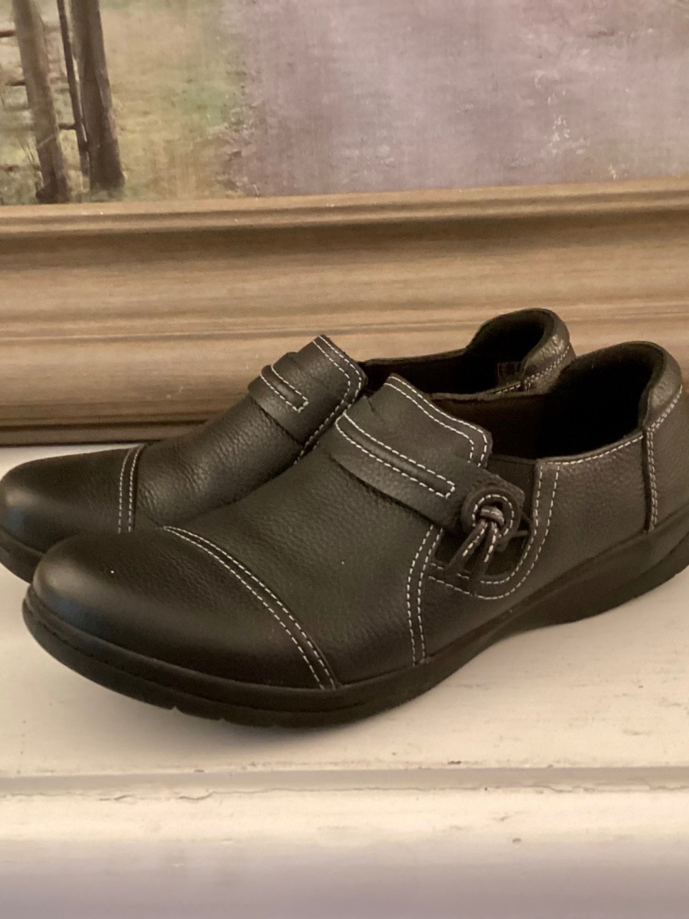 Clarks Women s Cheyn Madi Slip-On Black Leather Loafer Size 8 M Casual Everyday